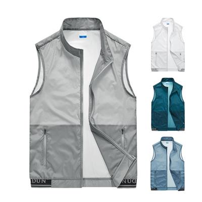 Sommer Weste Mantel Männer Stehkragen Ärmellose Reißverschlussleiste Weste mit Zwei Taschen Einfarbig Mesh Outdoor