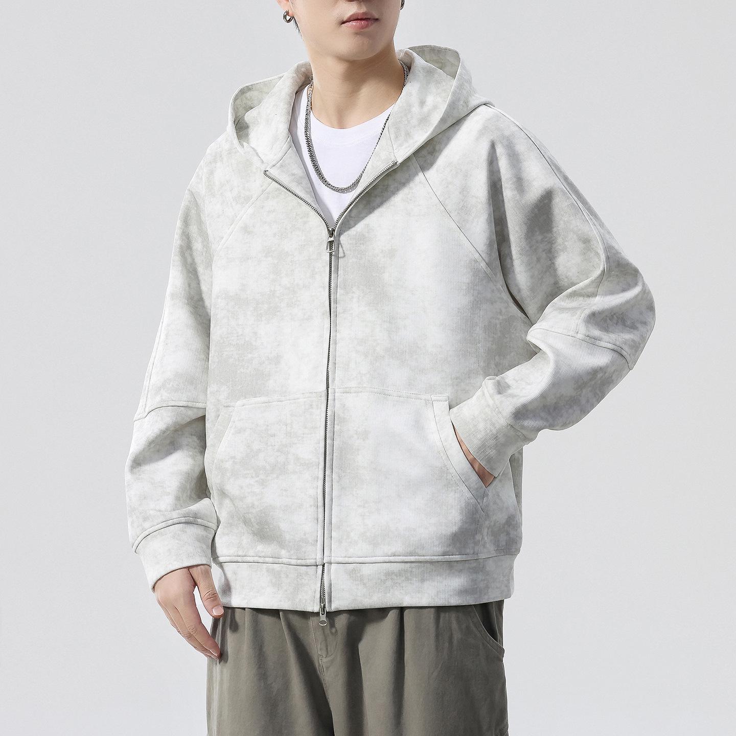 

Men s Retro Patchwork Hooded Jacket - Double Zipper, Trendy Loose Fit, Versatile Autumn Outerwear, High Street Style XL for 120-135 jin