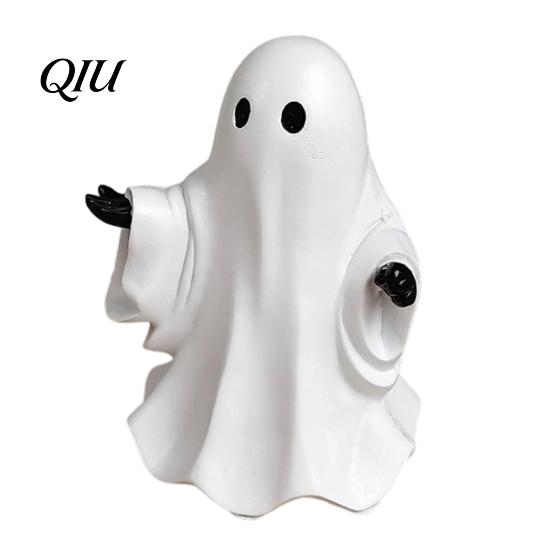 Harz Geist Figur Niedliche Weiße Figur, Miniatur Halloween Dekoration, Mattes Regal-Sitzer Finish Tischplatten-Statue für Haus Party Dekor Minimalistisch