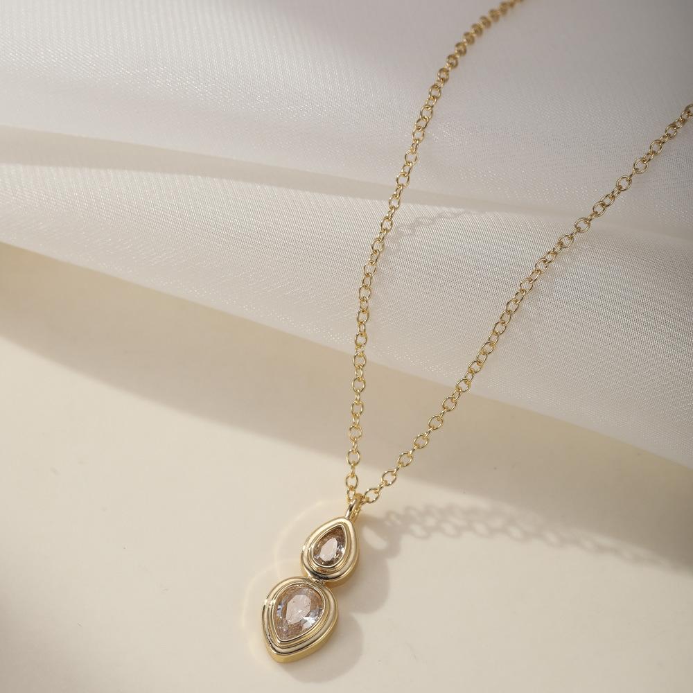 

Элегантное геометрическое овальное циркониевое ожерелье-подвеска, потрясающие украшения с медным золотым покрытием для женщин Gold Two Stones