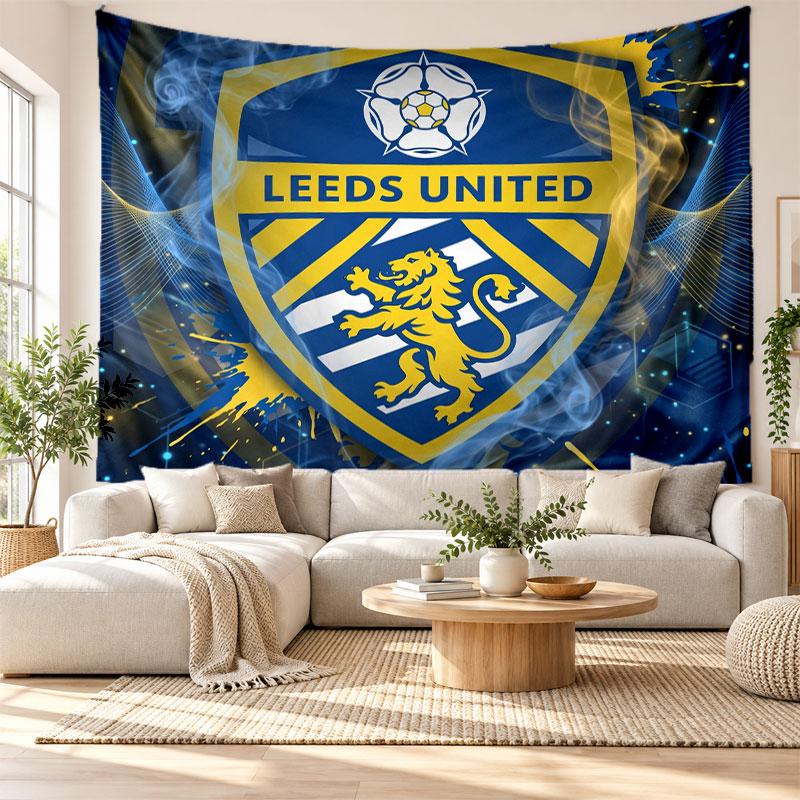 Arazzo da Parete Calcio Leeds United, Appeso a Parete in Tessuto Morbido, Sfondo Decorativo per Camera da Letto Arte Murale per la Casa