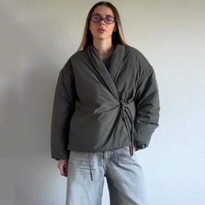 Kurtka damska wygodna ciepła gruba jesień zima sznurowana ozdoba kimono styl płaszcz długi rękaw odzież wierzchnia