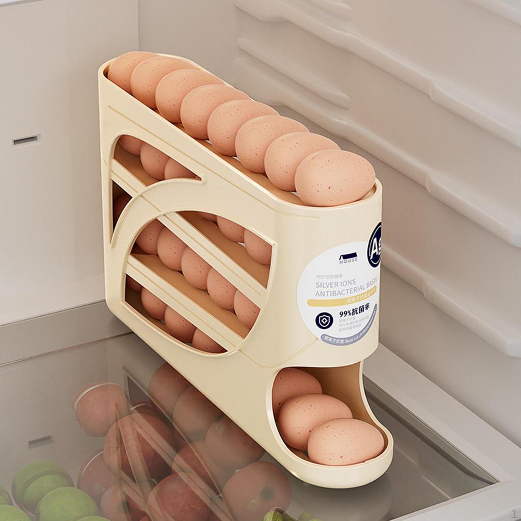 Egg Holder for Fridge 4 Tier Eggs Roller Organizer Auto Rolling Container Cabinet
