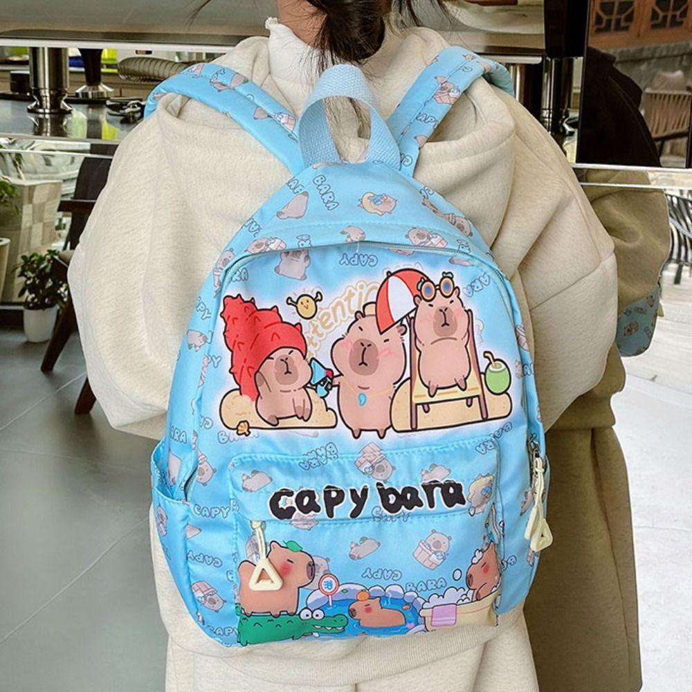 Niedlicher Capybara-Rucksack mit großer Kapazität Cartoon Atmungsaktiv Schüler Schultasche Nylon Ultraleicht Büchertasche Schulanfang Frauen Mädchen