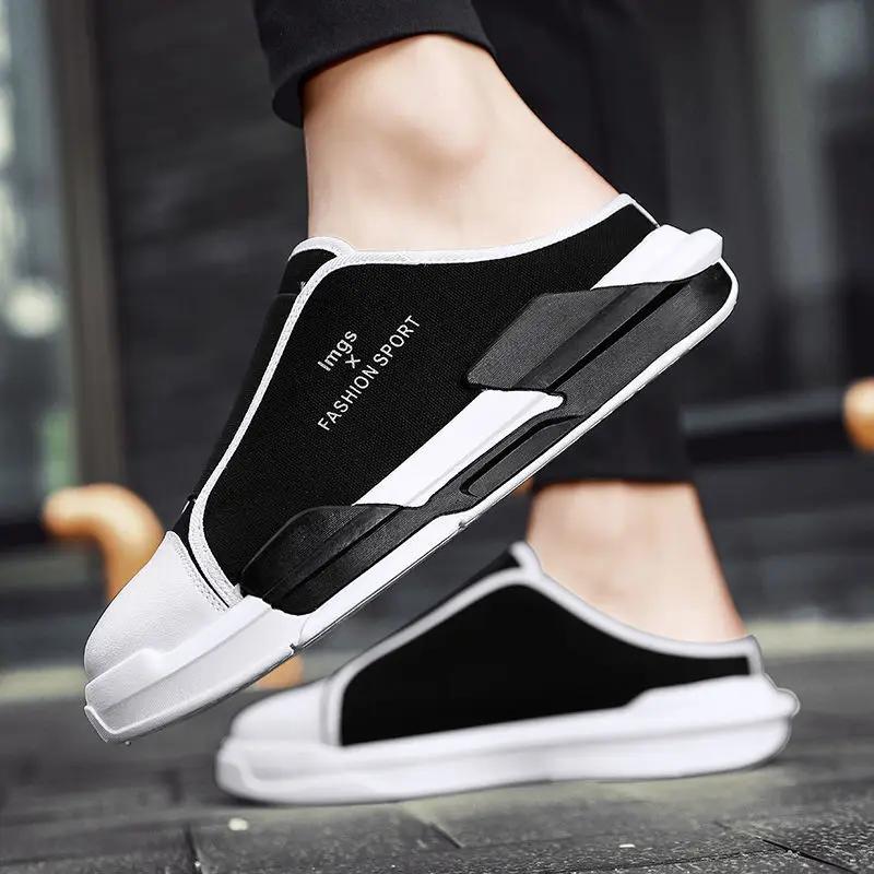 Fashion Mules Slides Flat Rubber Pvc Canvas Half Men's Shoe Designer Luxury Adult High Quality Fashion Clappers 2025 Casual Male Slipper