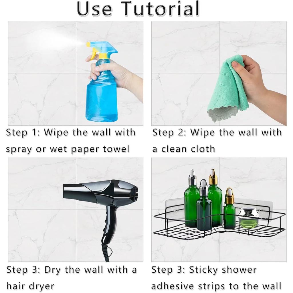 4Pack Shower Caddy Adhesive for Replacement Strong Transparent Adhesive Storage Shelves Sticky Pads No Drilling for Corner Shelf