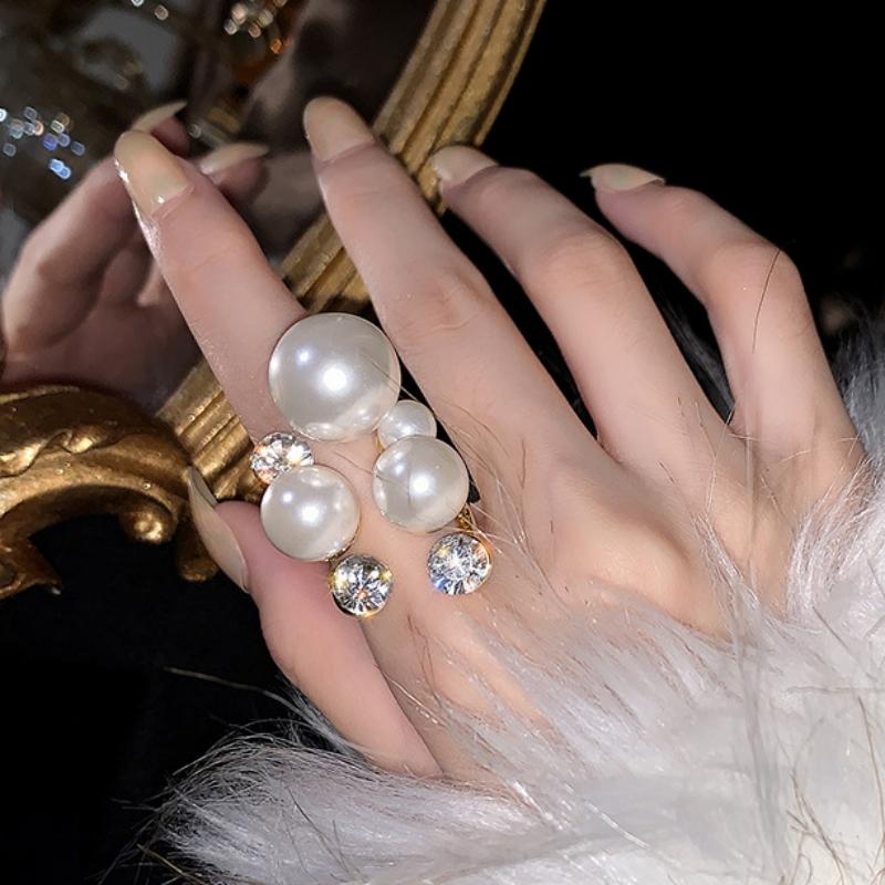 New Pearl Knuckle Open Rings for Women Multi Imitation Pearl Beads Crystal Engagement Rings Fingers Jewelry bague femme