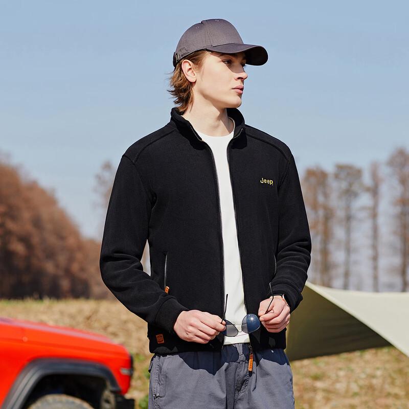 JEEP Men's Fleece Lined Stand Collar Zip-Up Sweatshirt Jacket