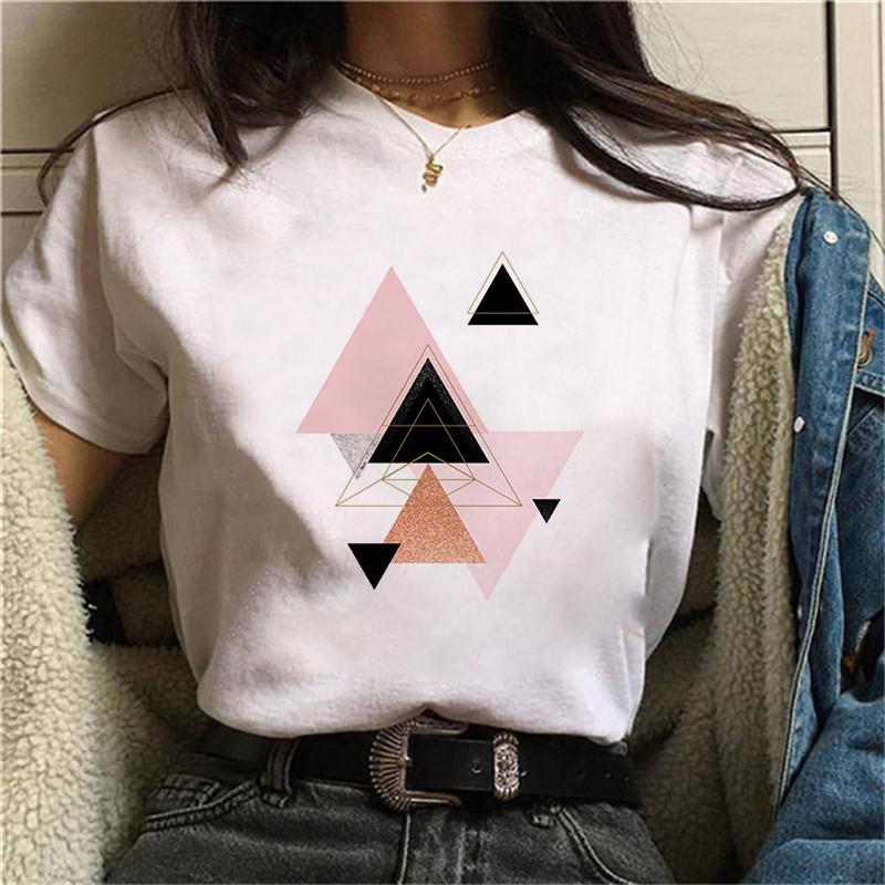 Kobiety piękna geometria czarna zabawna koszulka z nadrukiem dziewczyna śliczna koszulka z krótkim rękawem Harajuku 90S ubrania Drop