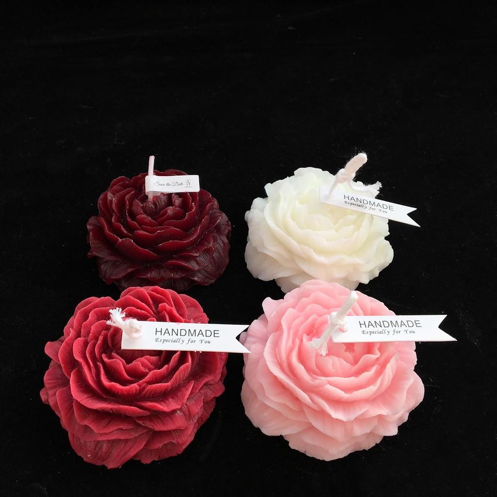 118.4°F 4 Pcs Low Temperature Candles Wine Red Red Pink White Peony Flower Shaped Scented Candles Adult Low Heat Body Safe Candles Wax Play for