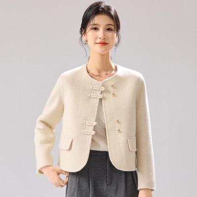 Golden Chrysanthemum New Chinese Style Wool Blend Short Coat