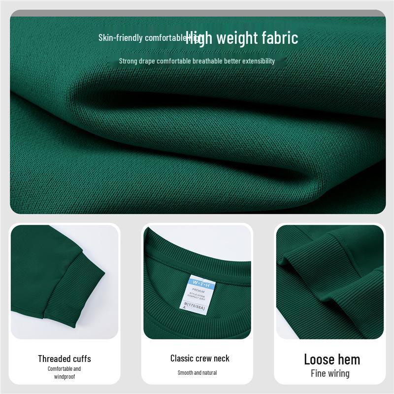 Dark Green Cotton Hoodie with Logo: Corporate Team or Class Uniform, Long Sleeve, Round Neck for Autumn/Winter.