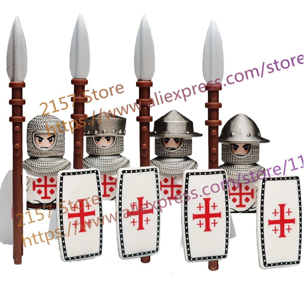 MOC Medieval Figure Building Block Castle Templar Knights Armor Militia Soldiers Gunners Shield Helmet Assembling Brick Toys S26