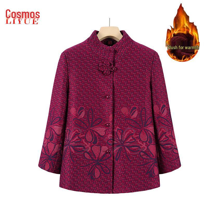 

Стильное шерстяное пальто в китайском стиле для женщин среднего и пожилого возраста - Утепленная бархатная верхняя одежда для осени и зимы XL [90-105 catties]