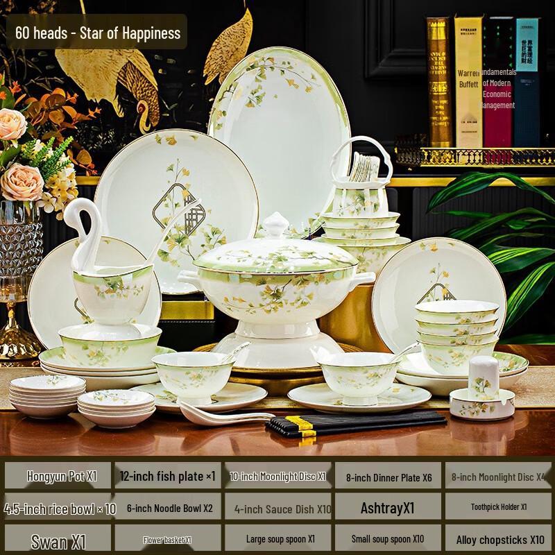 LISM Цзиндэчжэнь  Парча на цветах  Керамический набор столовой посуды