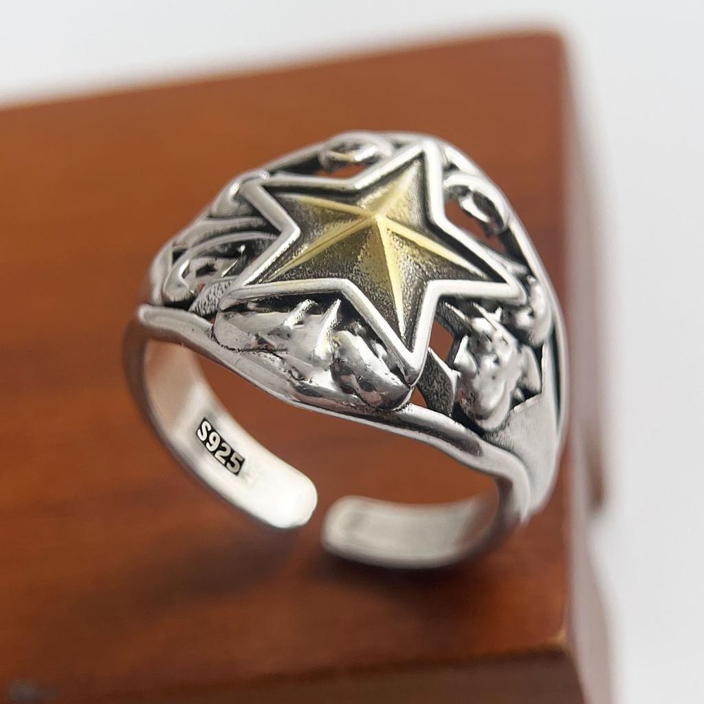 925 Sterling Silver Rings for Women Couple Minimalist Handmade Simple Wide Tail Star Ring Set Party Jewelry Gift Prevent Allergy