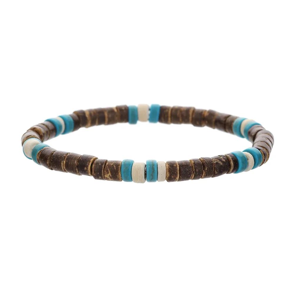 Kokosnussholz Perlenarmband Elastisch Türkis Stein Perlenarmbänder für Männer und Frauen Handgefertigt Stapelbare Holz Stretcharmbänder