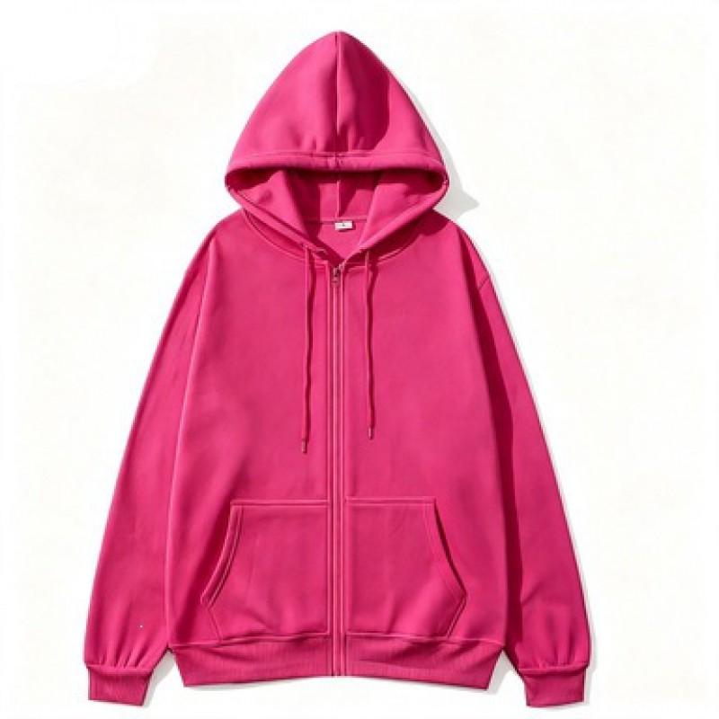 Womens Same Style Zip-Up Hooded Sweatshirt Solid Color Casual Sport Top
