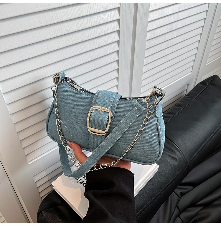 

Premium texture denim bag women s 2025 new Internet celebrity versatile chain underarm bag fashion shoulder baguette bag