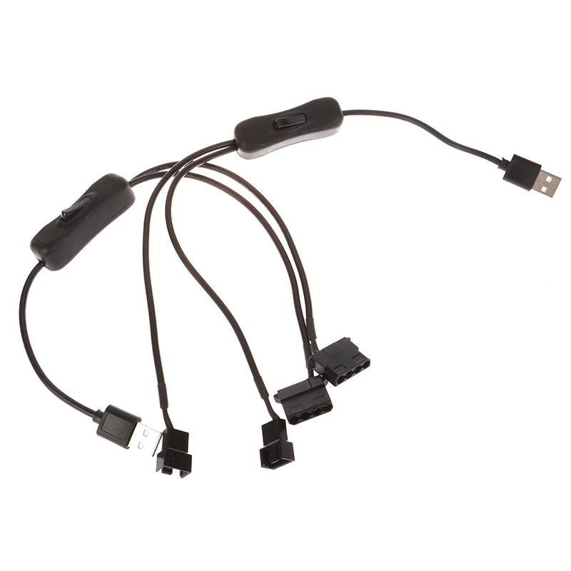 1Pc 1 To 2 4 Pin Usb Cable 12V To 5V Computer Case Fan Power Supply Fan Power Switch Adapter Cable With On Off Switch