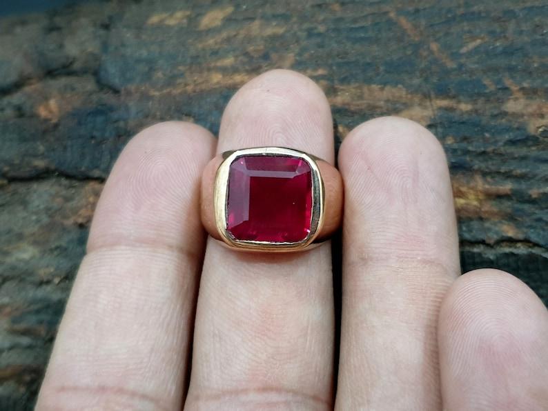 Lab Created Ruby Cushion Gemstone Ring, Rose Gold Ring, Handmade Jewelry, Statement Ring, Engagement Gift, 925 Silver Ring