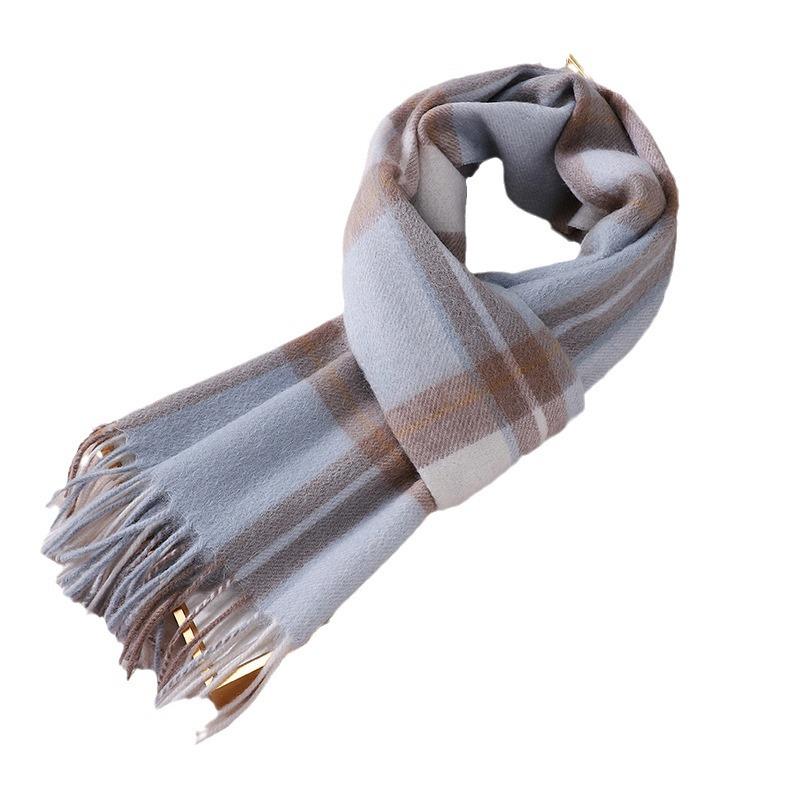 100% Australian wool pure plaid scarf women's winter color matching versatile thermal plaid scarf