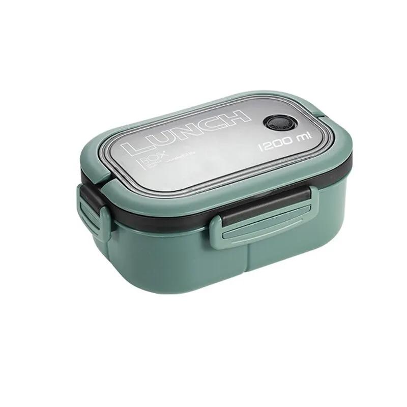 

Double-layer compartment lunch box, student portable fruit food box, microwaveable, with fork and spoon fresh-keeping box 1200ml&Second floor зелений