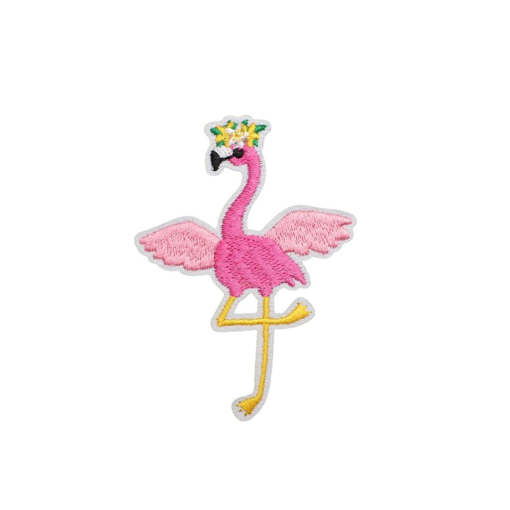 Flamingo Big Bird Embroidery Cloth Sticker Bag Decoration Cartoon Flamingo Patch Sticker Computer Embroidery Label Pink Love Bird