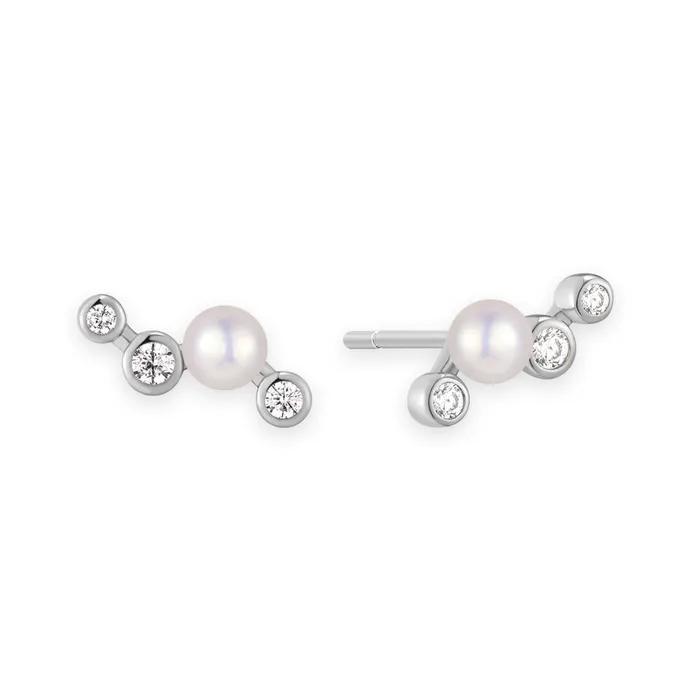 Silver Zigzag Shell Pearl 925 Silver Stud Earrings E074-11H.
