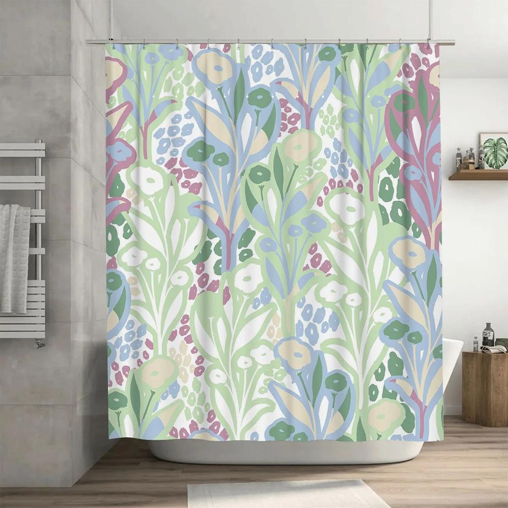 Colorful floral shower curtain decorative bathroom decor waterproof fabric for bathtub enclosure Mint Green Pink Blue White Larg
