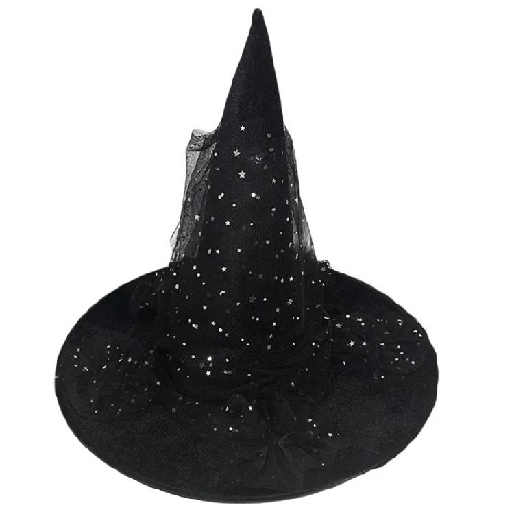Halloween Lace Witch Hat Unique Star Tulle Wizard Unique Costume Cosplay