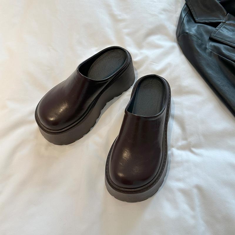 Super hot Internet celebrity black high heel half bag head slippers women's wear 2025 new non-slip heightened thick-soled slippers