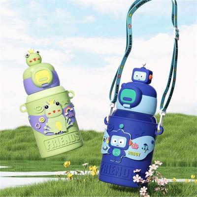 450ml Stainless Steel Insulated Bottle Cartoon Vacuum Flasks Cup for Student Silicone Sleeve Thermos Mug Water Bottle Kids Gift