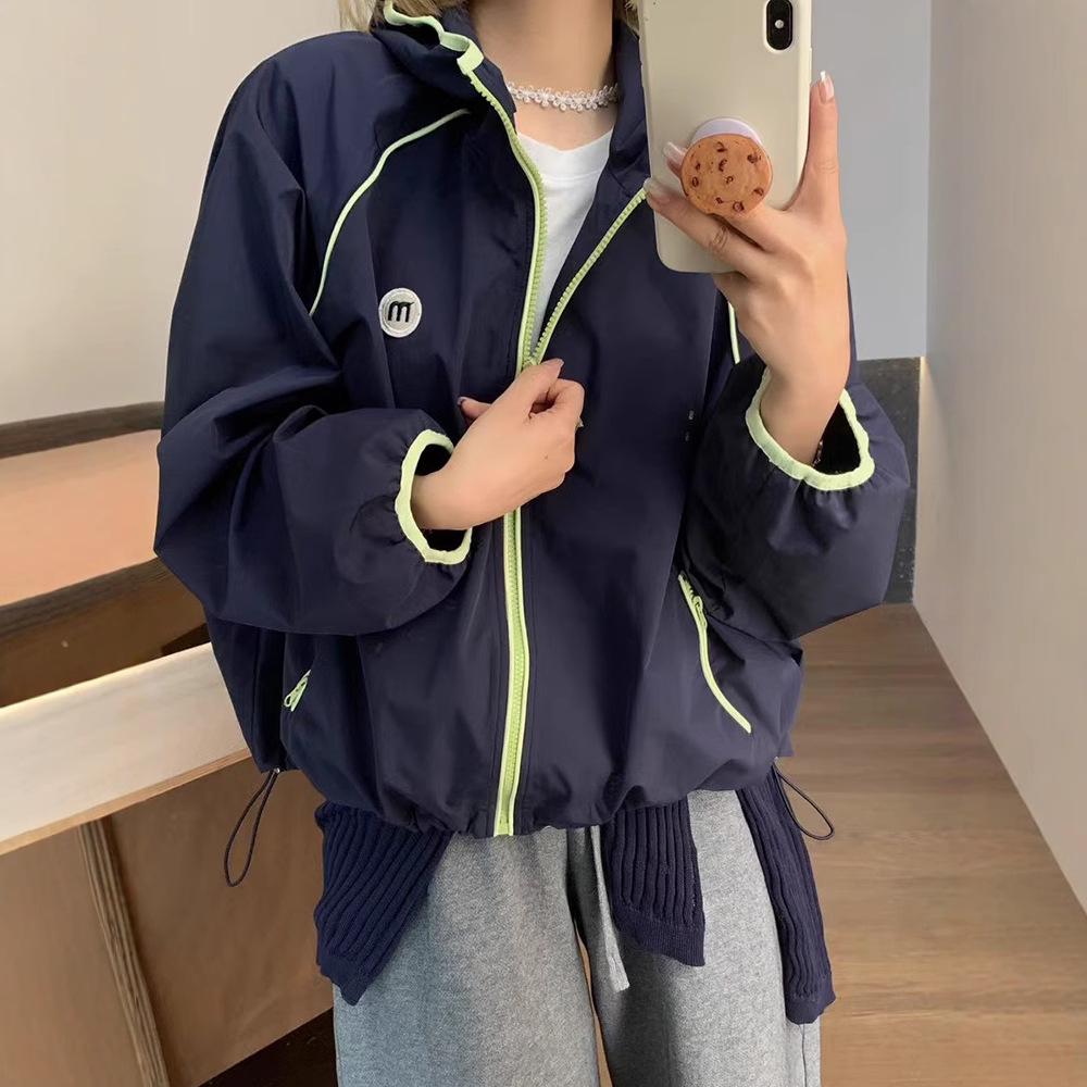 

2025 Spring Women s Korean Colorblock Zipper Hooded Casual Windbreaker Jacket Medium червоний
