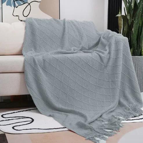 Nordische gestrickte TV-Decken Bettende Dekor Drop Shipping Schal Sofadecke mit Quasten Schal Sofa Nachahmung Fleece Überwurfdecke
