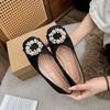 Fashion Women's Flat Shoes Autumn New Round Head Shallow Mouth Cloth Surface Pearl Square Buckle Soft Sole Non-slip Low Top Shoes