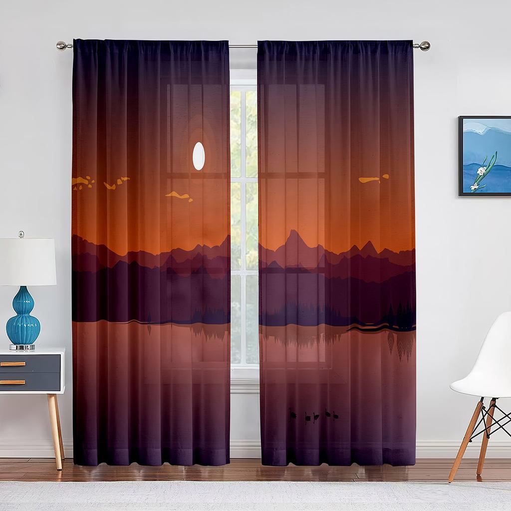 Geometric Mountain Modern Aesthetic Minimalist Pink Sheer Voile Curtains for Living Room Bedroom Decor Tulle Curtains Treatment