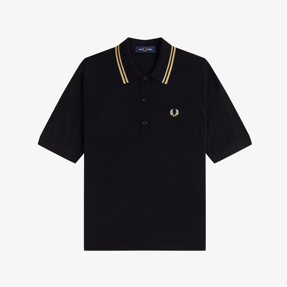 Fred Perry [Womens] Tipped Knit Shirt - Black/Champagne Afpf2612125-90A