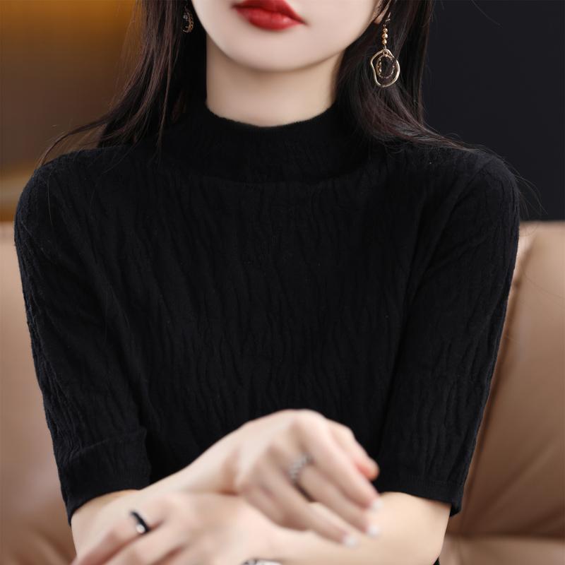 Women Knit T-shirt Summer Knitted Shirt Short Sleeve Tees Spring Pullover Knit Tops