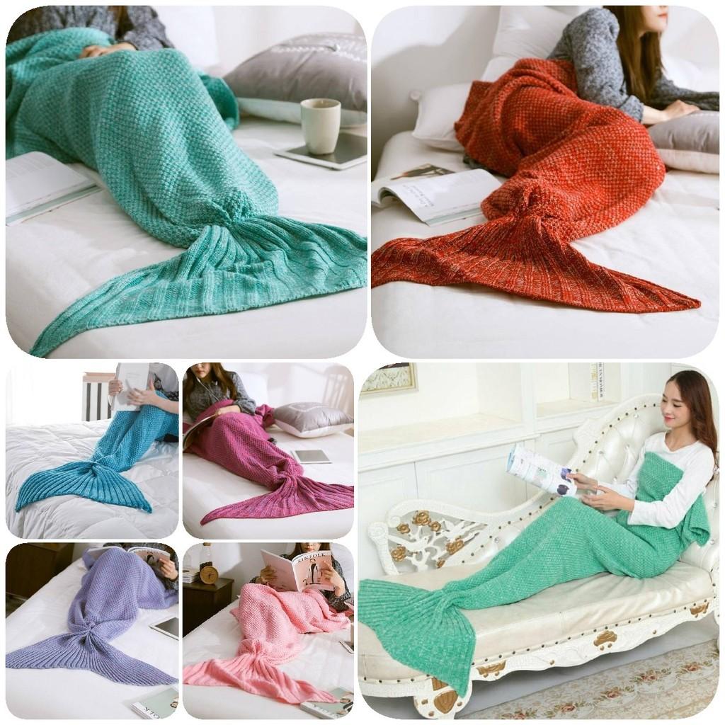 Soft And Stylish Mermaid Tail Blanket Plush Knitted Acrylic Throw For Spring And Autumn