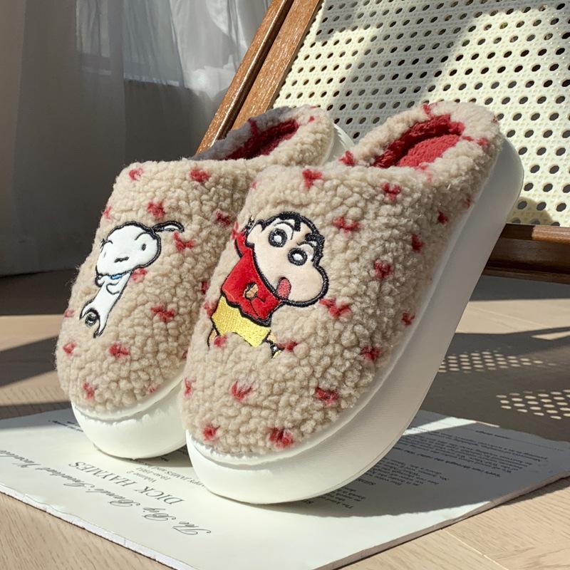Genuine IP joint name Mingsheng crayon small new cotton slippers winter couple home warm cartoon Mao Mao shoes