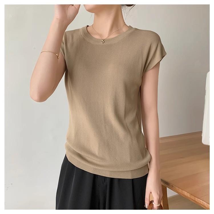 Sommer Strick T-Shirt Damen Shirts Pullover Crop Tops Kurzarm Weiblich Elastisch Slim Casual Strick T-Shirt Damen T-Shirts