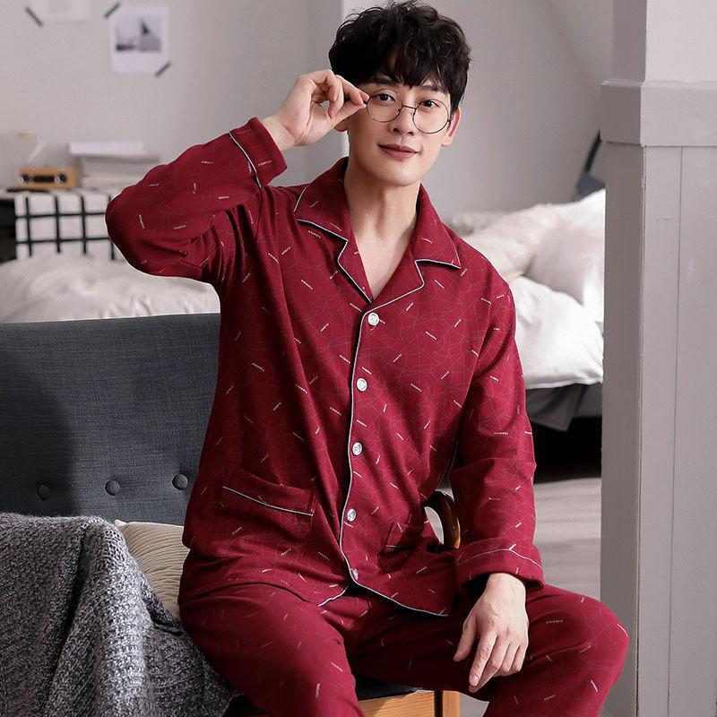 Men's Plus Size Pure Cotton Pajama Set - Long Sleeve for Spring, Autumn & Winter 2025