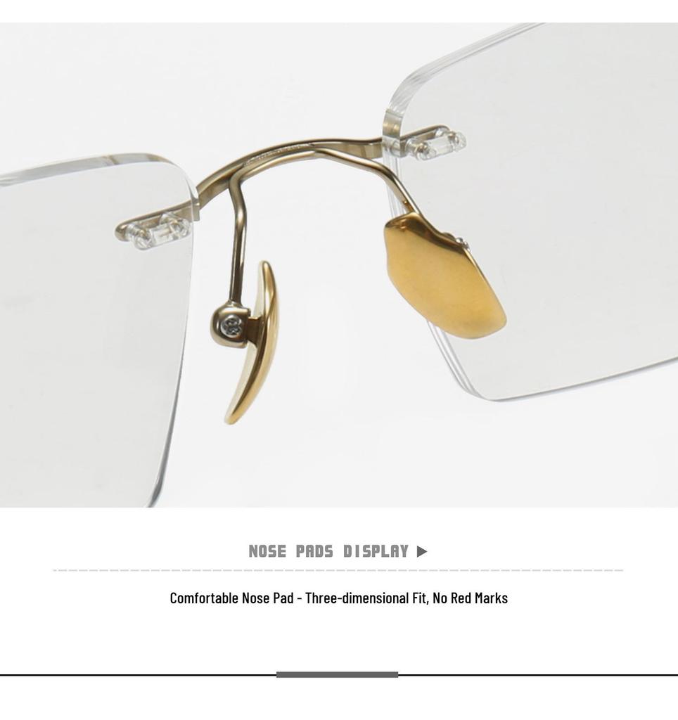 Pure Titanium Men's Square Rimless Myopia Glasses with Vacuum IP Electroplating