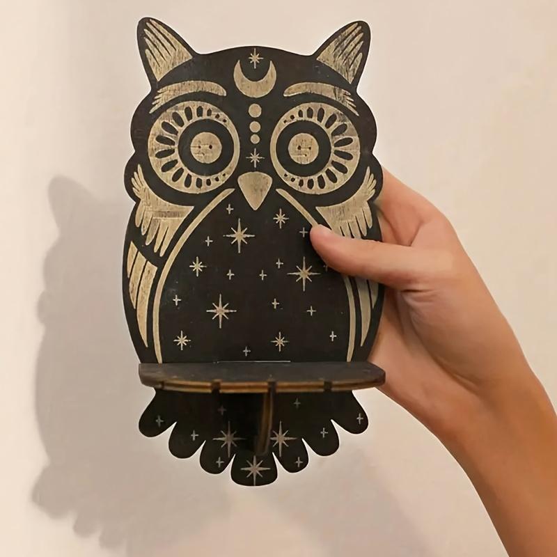 1pc Rustic Wooden Crystal Display Shelf, Vintage Style Wall Hanging Home Art Decor with Assorted Animal & Butterfly Designs for Candle Storage