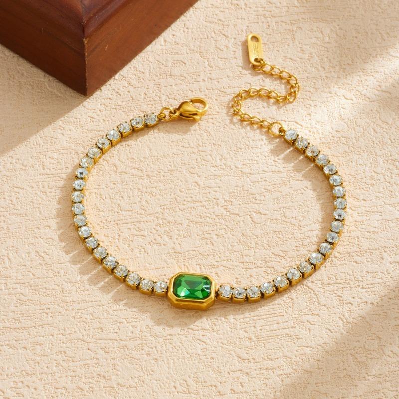 Gold Plated Emerald Cubic Zirconia Tennis Chain Bracelet