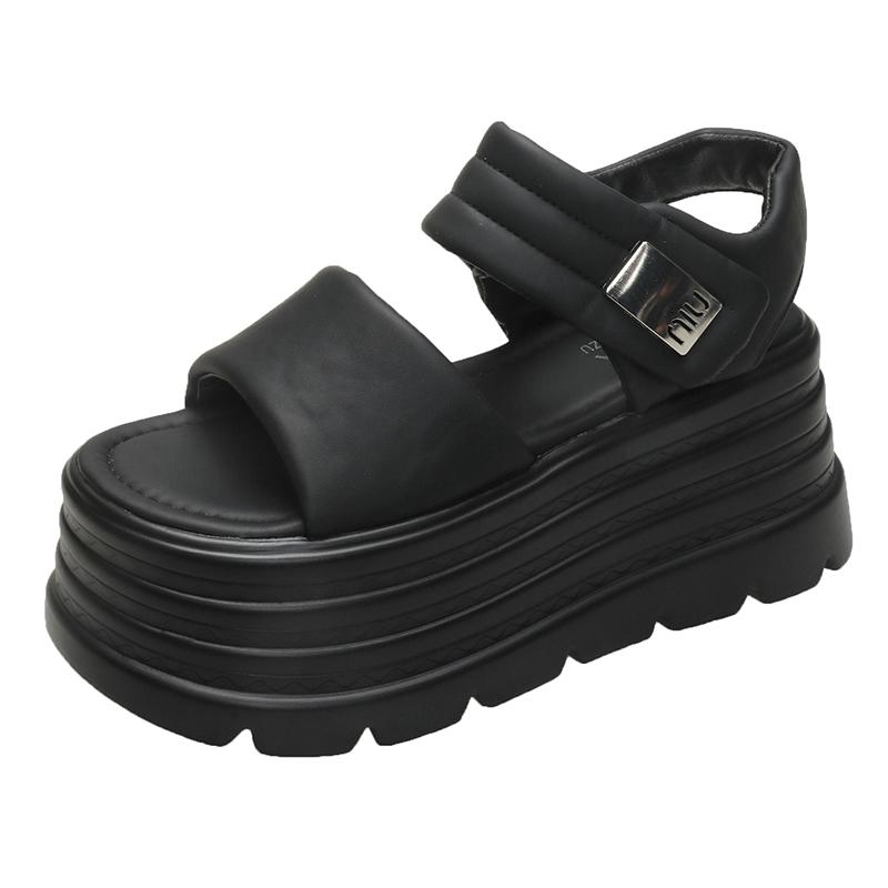 Mode 8CM Kvinnor Fritid Chunky Sandaler Peep Toe Höga Klackar Nya Gladiatorsandaler Kvinna Mode Trendiga Sommar Plattform Strand Sandaler