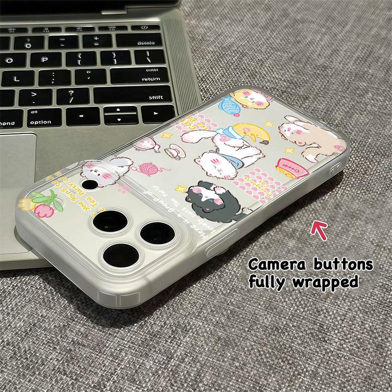 Transparent Cartoon Phone Case with Integrated Button for Apple 17/16, Frosted Edge, Compatible with 17 Pro Max, 13, 16 Pro, and Couple Designs