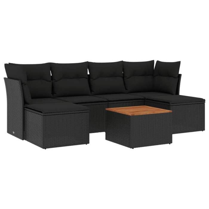 VidaXL Garden Lounge Set 7 Pcs with Cushions Black Wicker 3223766