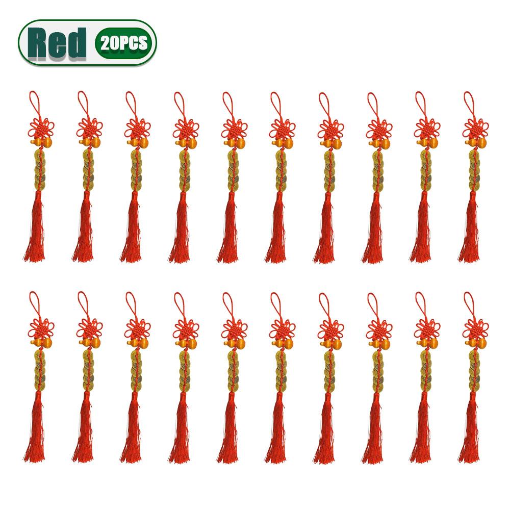 1-20PCS Wooden Gourd Copper Five Emperor Coin Pendant Chinese Knot Tassel Lucky Charm Auspicious Knot Home Decor Pendant